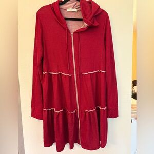 Red Hooded Maternity Zip-Up Jacket